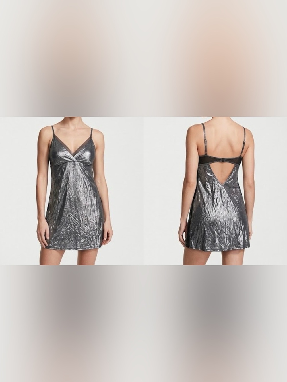 Victoria's Secret Metallic Silver Slip Mini Dress